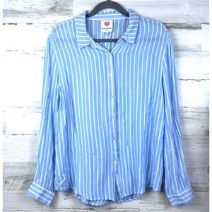 Hester & Orchard Womens L Blue White Stripe Button Up Casual Soft Dress Shirt